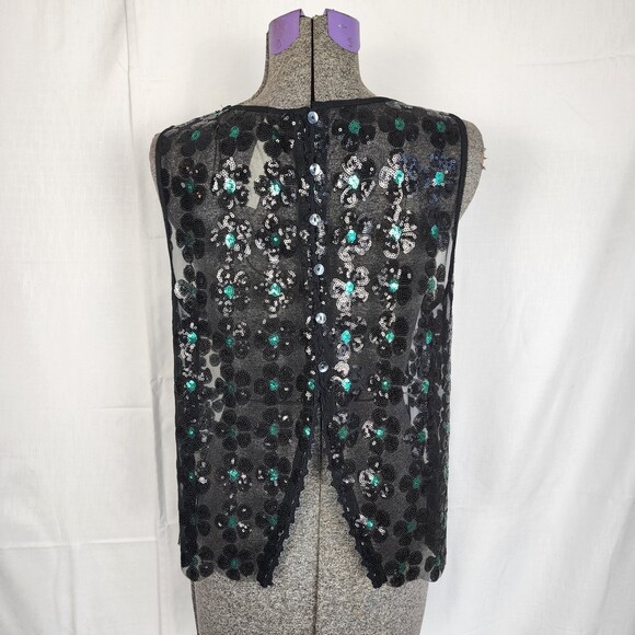 Free People Vintage Sequin Daisy Flower Sheer Top Size M - Picture 3 of 7